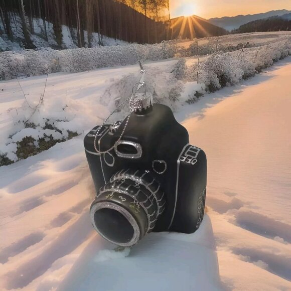 Camera Christmas Ornament black & silver glittery photography holidays R Stanley - Picture 2 of 4